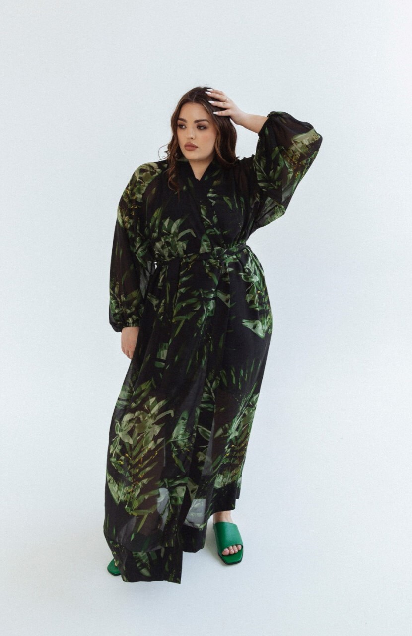 Платье-кимоно, тропический принт