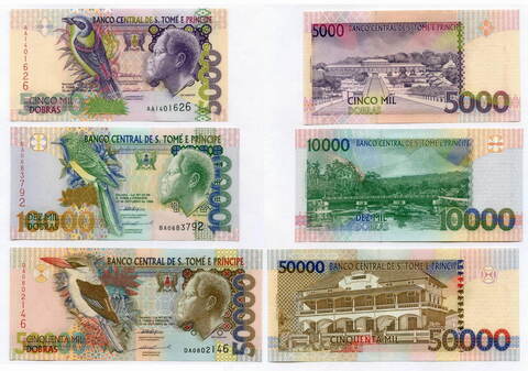 Банкноты Сан-Томе и Принсипи 3 шт (5000, 10000 и 50000 добр) 1996  год. UNC