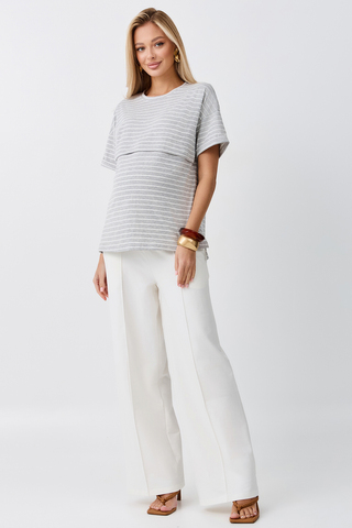 Костюм для беременных и кормящих 18306 Серый меланж-тофу полоса-тофу