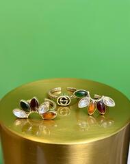 Сет из трех колец РОМАШКА style by GUCCI с цветными вставками (цвет бронза)