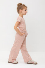 брюки  для девочки  КР 400798-1/дымчатая роза,милые цветочки к545