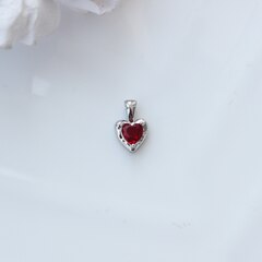 Подвеска Сердце с рубиново-красным фианитом, 12*8 мм, родий, П292