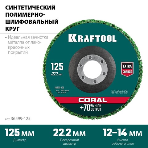 KRAFTOOL 125 х 22.2 мм, диск полимерно-шлифовальный синтетический коралловый (36599-125)