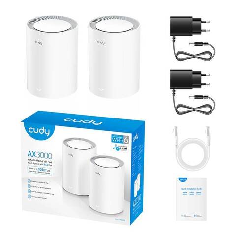 Бесшовный Mesh роутер Cudy M3000 AX3000 10/100/1000/2500BASE-T (упаковка 2 шт, белые)