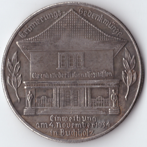 Жетон Медаль Открытие Зала Славы Национал-Социалистов (Буххольц) 1934 год Адольф Гитлер посеребрение Копия