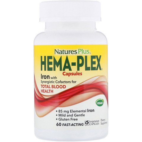 Nature's Plus, Hema-Plex, 60 вегетарианских капсул быстрого действия