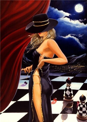 Алмазная мозаика картина стразами Дама на шахматном поле, 40х50 см