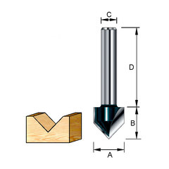 Фреза для V-образных пазов 15,9х38х12,7х12 мм; 90° D-10718