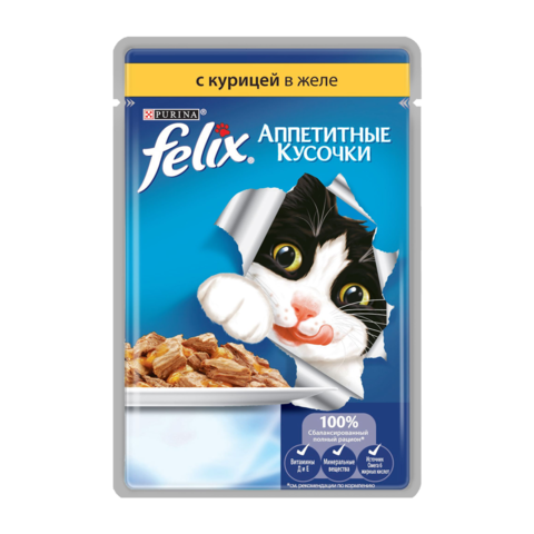 Felix Консервы для кошек Аппетитные кусочки с Курицей в желе (Пауч)