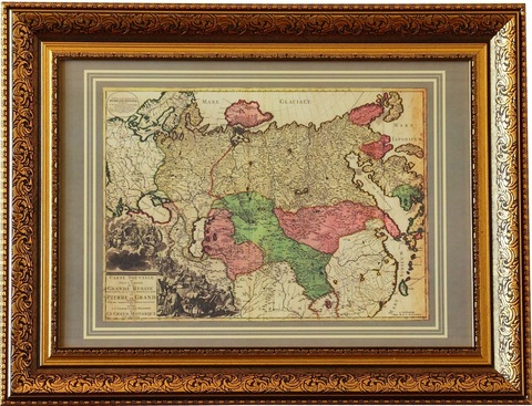 Новая карта всей империи Великой России в багете, размер 84 Х 64 см