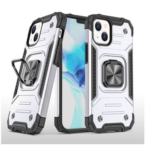 Противоударный чехол Strong Armour Case с кольцом для iPhone 14 Plus (Серебро)