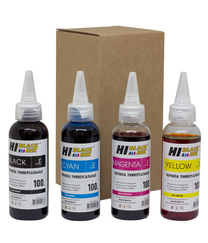Комплект универсальных чернил Hi-Black для Epson (тип E-V1), на водной основе, 4 цвета
