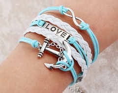 Купить Браслет с якорем и надписью LOVE (голубой) в Магазине тельняшек