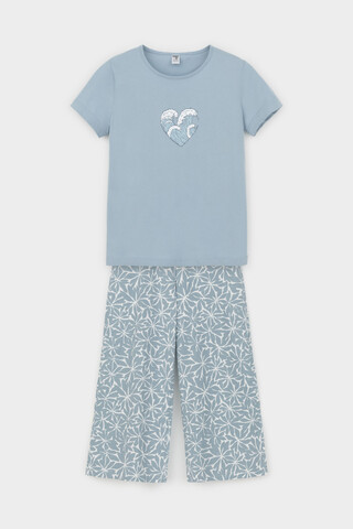 пижама  для девочки  КБ 2827/пыльно-синий,блики на воде