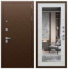 Купить Входная дверь Спартак медный антик ПВХ акация светлая поперечная с зеркалом