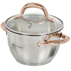 Кастрюля нерж, 1.8 л, с крыш, Daniks, Мадрид Gold, SD-316G, индукц