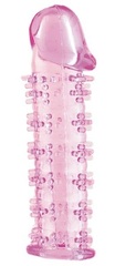 Гелевая розовая насадка на фаллос с шипами - 12 см. - 