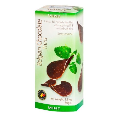 Шоколадные чипсы Belgian Chocolate Thins Mint 80 гр