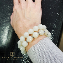 Браслет "Восток". Белый нефрит. 12мм.
