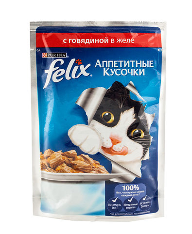 Felix кусочки в желе для кошек с говядиной 85 г