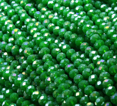 БН013ДС46 Хрустальные бусины "рондель", цвет: зеленый AB непрозрачный, 4х6 мм, кол-во: 58-60 шт.