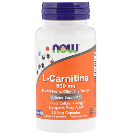 Now Foods, L-карнитин, 500 мг, 60 растительных капсул