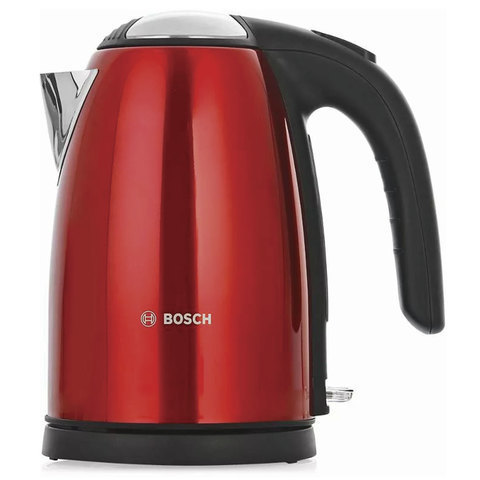 Чайник BOSCH TWK7804, 1,7 л, 2200 Вт, закрытый нагревательный элемент, нержавеющая сталь, красный
