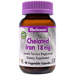 Bluebonnet Nutrition, Хелатированное железо, 18 мг, 90 капсул в растительной оболочке