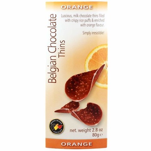 Шоколадные чипсы Belgian Chocolate Thins Orange 80 гр