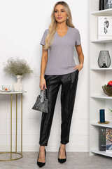 Брюки с кожаной вставкой Дарнель (черные) Б14349-10М LT Collection