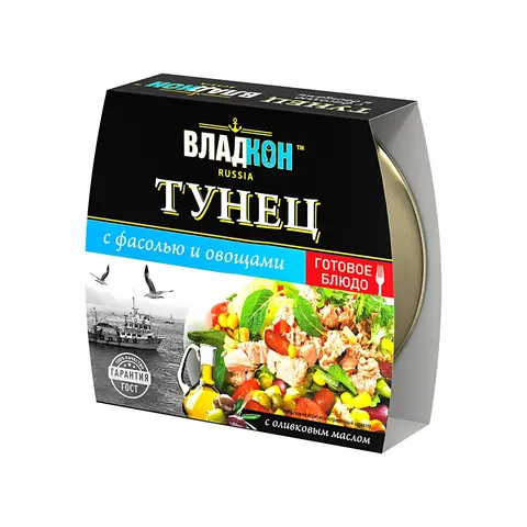Тунец желтоперый Владкон с фасолью и овощами в масле жб 160гр