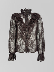 Блузка AYA collection однотонная кружевная на пуговицах с рюшами