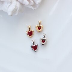 Подвеска Сердце с рубиново-красным фианитом, 12*8 мм, родий, П292