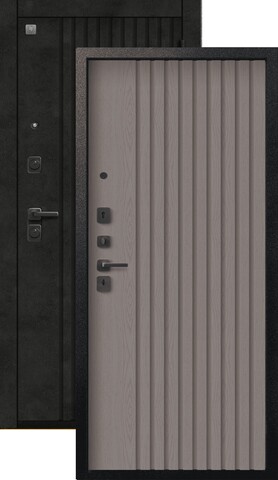 Теплая дверь входная Сезам V-15 (2026), 2 замка, 1,4 мм металл, (черный муар/темный бетон+грей ясень софт)