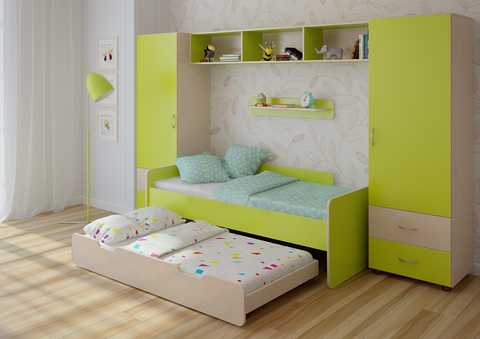 Детская стенка КарИВи Л-№16  Дуб Молочный Лайм