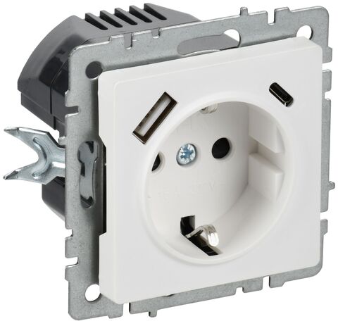 BRITE Роз. с з/к/ш 16А с USB A+C 18Вт РЮш11-1-БрАБ а/б IEK