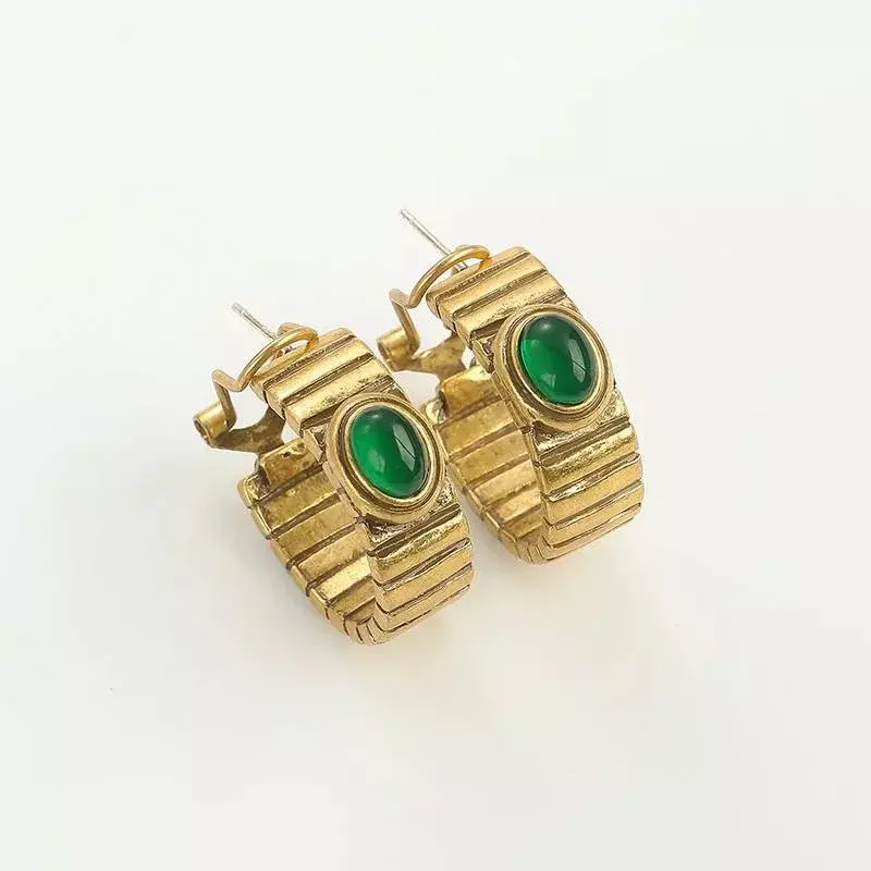 Серьги винтажные малахит, Золотые