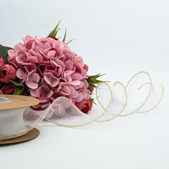 Лента органза с золотой нитью (4см*9,14 м), Белый