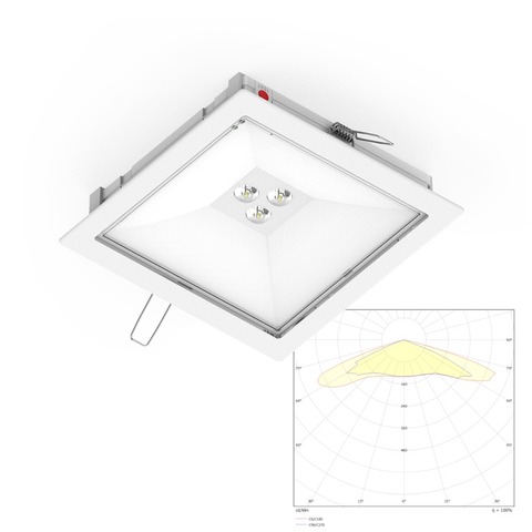Квадратный аварийный светильник, встраиваемый в потолок Moncato OT621 SOL IP65 FRAME с диаграммой светораспределения