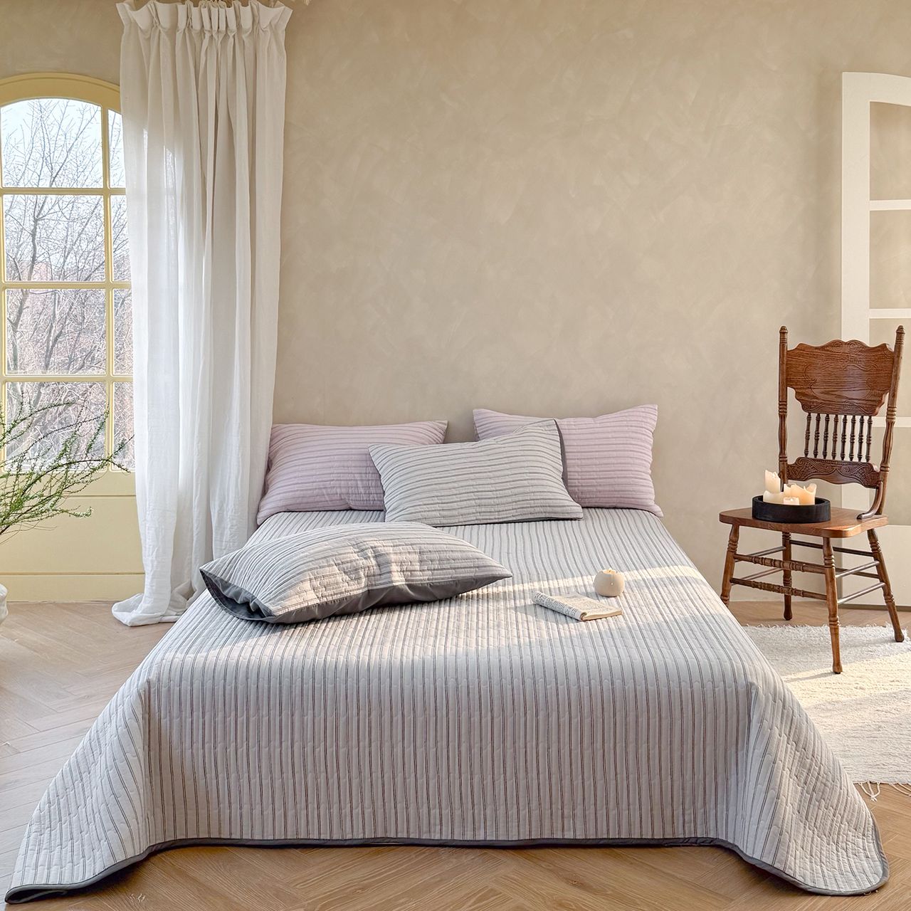 ZEPHYR HOME Покрывало 230х250 Хлопок Серый Полосу