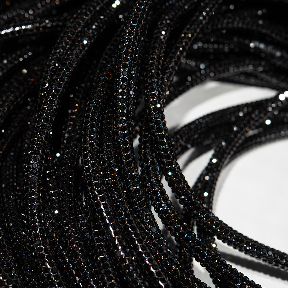 Стразовый шнур, черные кристаллы, 5мм