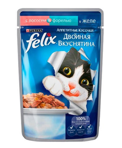 Felix кусочки в желе для кошек с лососем и форелью 85 г