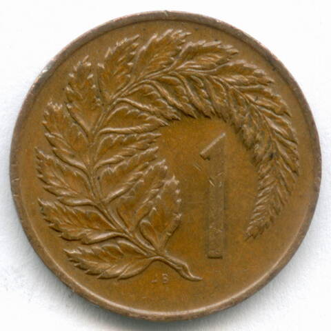 1 цент 1974 год. Новая Зеландия (Елизавета II). Древовидный папоротник. Бронза, диаметр 17.5 мм. XF