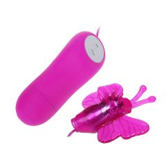 Розовый вибростимулятор с насадкой в виде бабочки - 