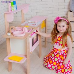 Деревянная кухня-трансформер для девочек "Ванильный смузи" с 16 аксессуарами