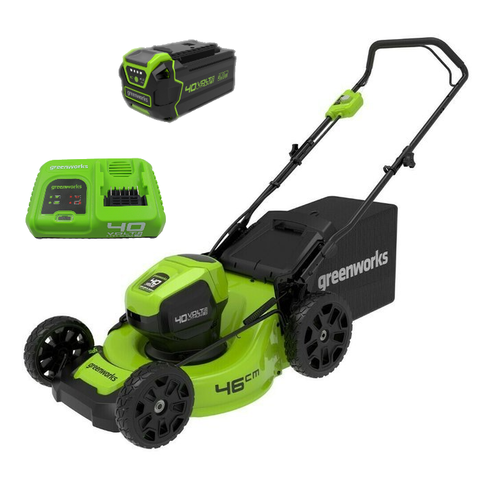 Аккумуляторная газонокосилка Greenworks GD40LM46HPK5, 40v, 46 см, (2514407UB5А), с аккумулятором 4 А·ч и быстрым зарядным устройством