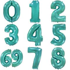 Фольгированные цифры 102 см с гелием (бирюза - металлик)