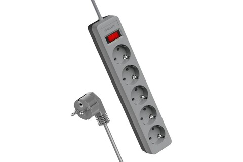 Сетевой фильтр, удлинитель Космос  FKsm5m-5g(G) сетевой фильтр, 5 розеток 5 метров, серый, заземление, выключатель, 10А, 220 вольт, ПВС 3х0,75, IP20 - купить в компании MAKtorg