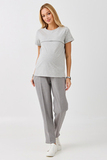 Футболка для беременных и кормящих 18072 серый меланж-белая полоса