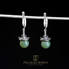 Серьги "Доугун". Нефрит морская волна